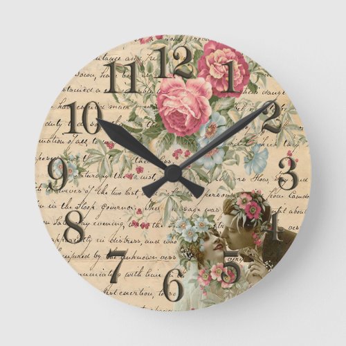 Vintage Floral Round Clock