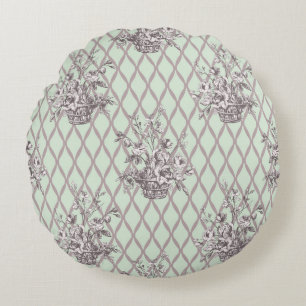 Vintage Floral Round Pillow in Sage Green