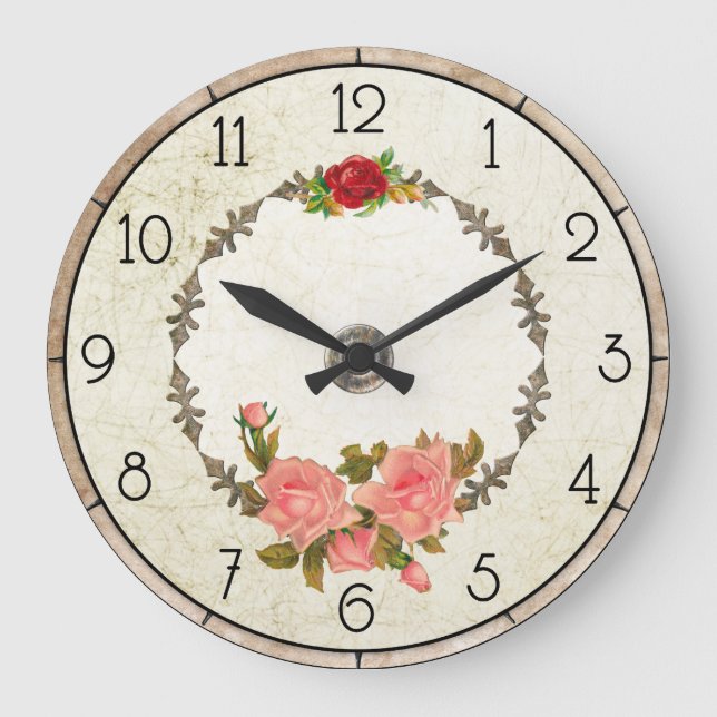 Vintage Floral Round Wall Clock (Front)