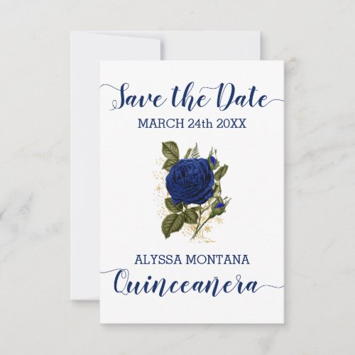 Vintage Floral Royal Blue Rose Quinceanera Save The Date