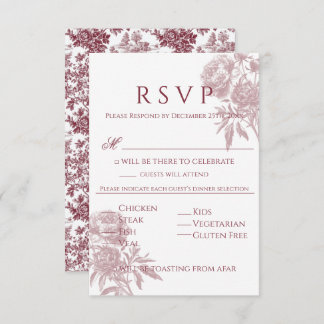 Vintage Floral RSVP Card – Burgundy Toile-Inspired
