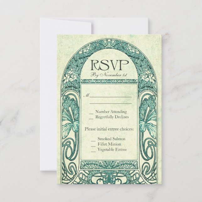 Vintage Floral RSVP Wedding Cards Turquoise (Front)
