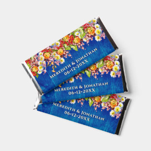 Vintage Floral Rustic Boho Chic Navy Blue Wedding Hershey Bar Favors