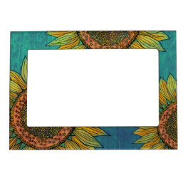 Vintage Floral Rustic Elegant Teal Wood Sunflower Magnetic Frame
