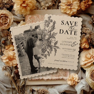Vintage Floral Rustic Kraft Custom Photo Wedding Save The Date