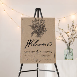 Vintage Floral Rustic Kraft Wedding Welcome Sign