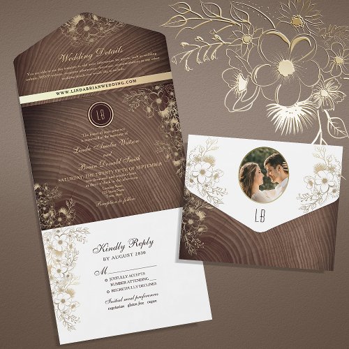 Vintage Floral Rustic Wood Wedding All In One All In One Invitation