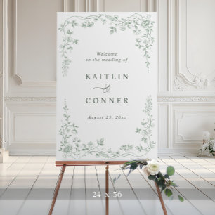 Vintage Floral Sage Green Large Wedding Welcome Foam Board