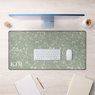 Vintage Floral Sage Green Monogram Desk Mat
