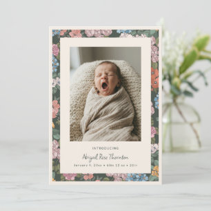 Vintage Floral Sage Green Newborn Photo Baby Birth Announcement