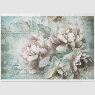 Vintage Floral Sage Green Peonies Decoupage Tissue Paper
