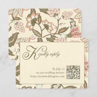 Vintage Floral Sage Green QR Code Wedding RSVP Card
