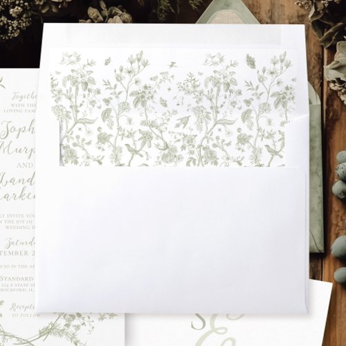 Vintage Floral Sage Green Romantic Garden Wedding Envelope Liner