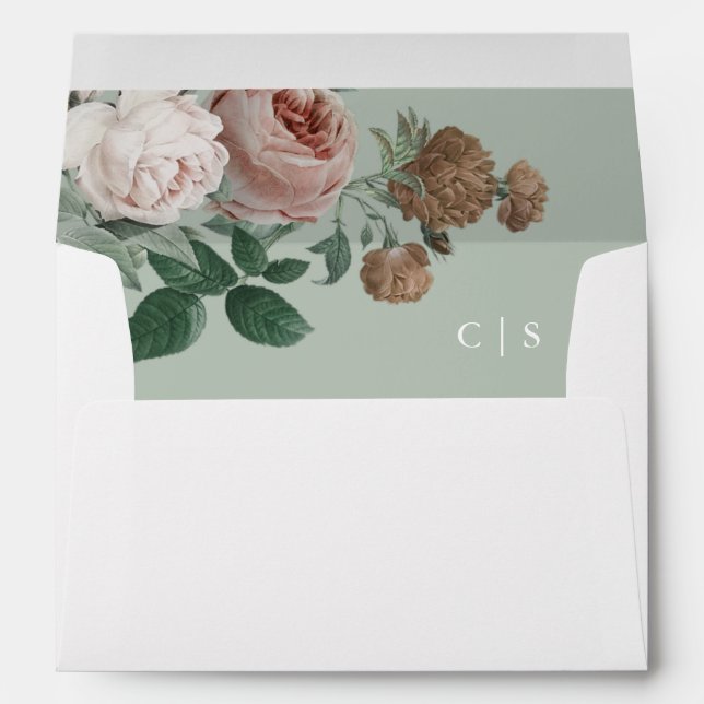 Vintage Floral Sage Green Wedding Envelope (Back (Bottom))