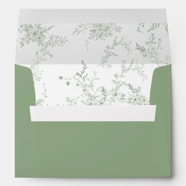 Vintage Floral Sage Green Wedding Envelope (Back (Bottom))