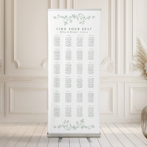 Vintage Floral Sage Green Wedding Seating Chart Retractable Banner
