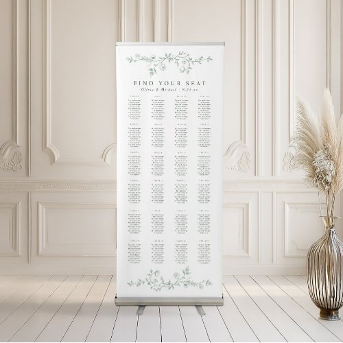 Vintage Floral Sage Green Wedding Seating Chart Retractable Banner