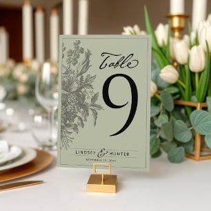 Vintage Floral Sage Green Wedding Table Number