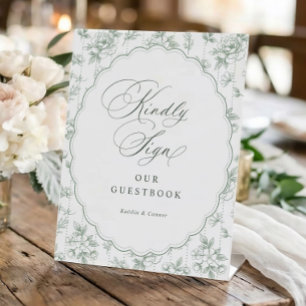 Vintage Floral Sage Guestbook French Toile Wedding Pedestal Sign