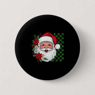 Vintage Floral Santa Claus Merry Christmas Santa X Button