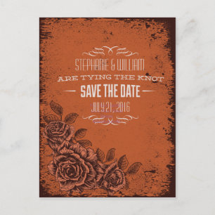Vintage Floral Save The Date in Rust Announcement Postcard