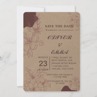 Vintage Floral Save the Date Invitation Card