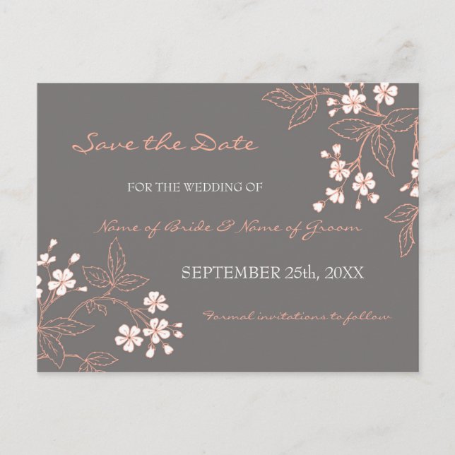 Vintage Floral Save the Date Wedding Postcards (Front)
