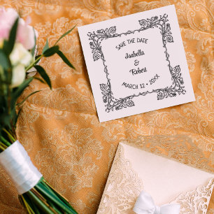 Vintage Floral Save the Date Wedding Rubber Stamp