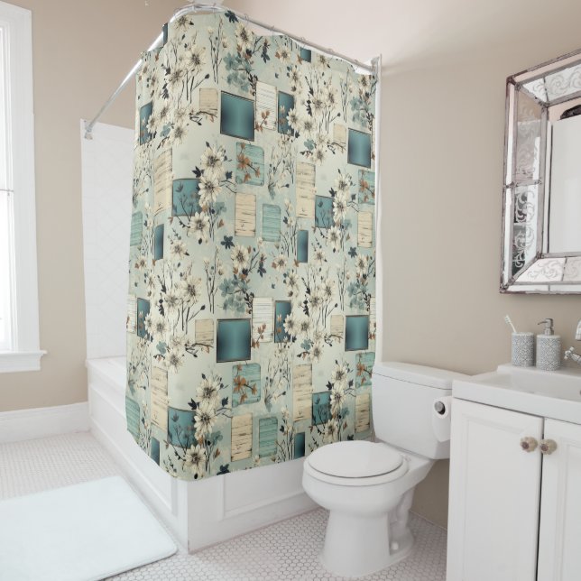 Vintage Floral Scrapbook Pattern (2) Shower Curtain (In Situ)