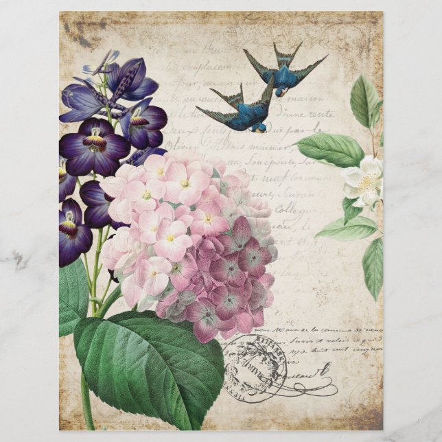 Vintage Floral Scrapbooking Paper Sheet (Front)