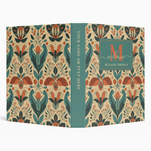 Vintage Floral Script Name Monogram 3 Ring Binder