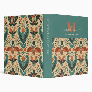 Vintage Floral Script Name Monogram 3 Ring Binder
