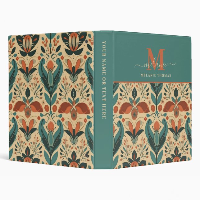 Vintage Floral Script Name Monogram 3 Ring Binder (Background)