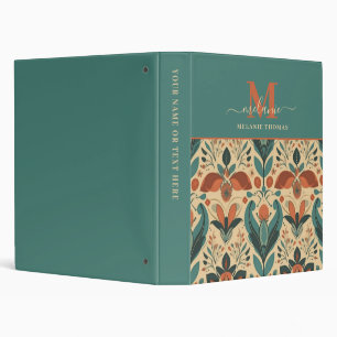 Vintage Floral Script Name Monogram 3 Ring Binder