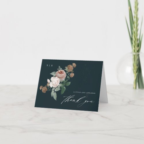 Vintage Floral Script Wedding Thank You Card