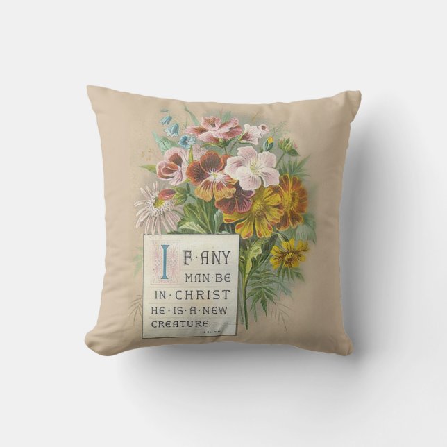 Vintage Floral Scripture Verse Throw Pillow (Front)
