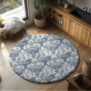 Vintage floral seamless Blue toile printed round  Rug