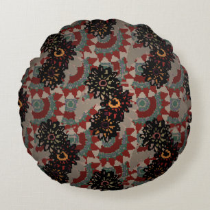 Vintage floral seamless pattern. Red, beige and g Round Pillow