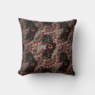 Vintage floral seamless pattern. Red, beige and g Throw Pillow