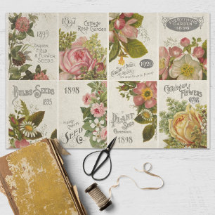 Vintage Floral Seed Packet Decoupage Tissue Paper
