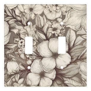 Vintage Floral Sepia Pattern (10) Light Switch Cover