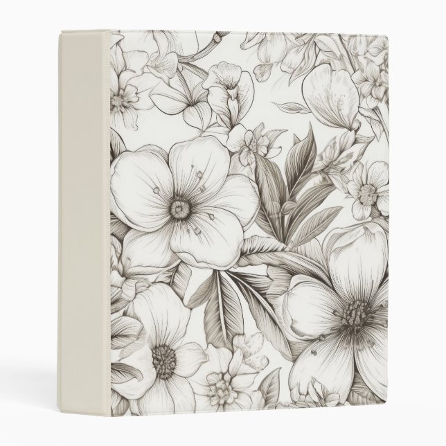 Vintage Floral Sepia Pattern (10) Mini Binder (Front/Spine)