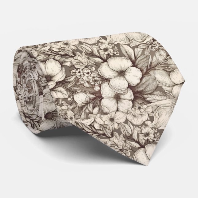 Vintage Floral Sepia Pattern (10) Neck Tie (Rolled)
