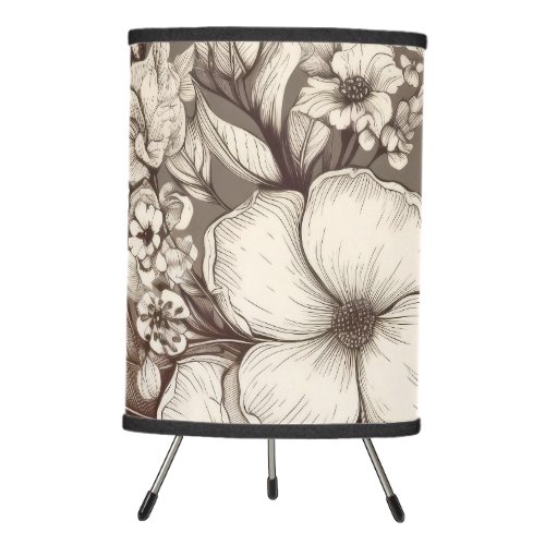 Vintage Floral Sepia Pattern 10 Tripod Lamp