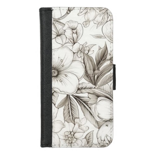 Vintage Floral Sepia Pattern 11 iPhone 87 Wallet Case