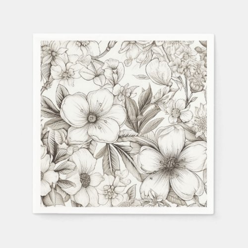 Vintage Floral Sepia Pattern 11 Napkins