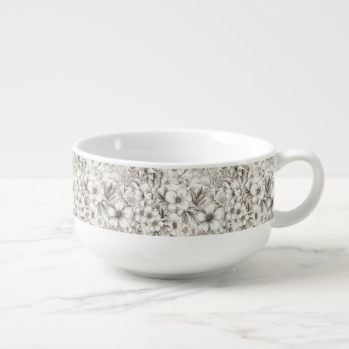 Vintage Floral Sepia Pattern 11 Soup Mug