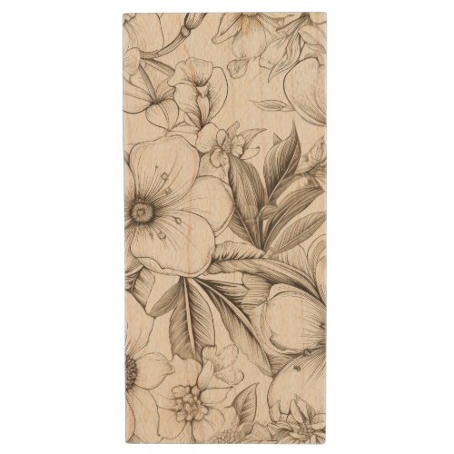 Vintage Floral Sepia Pattern 11 Wood Flash Drive