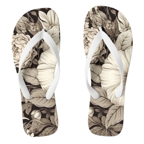 Vintage Floral Sepia Pattern 12 Flip Flops