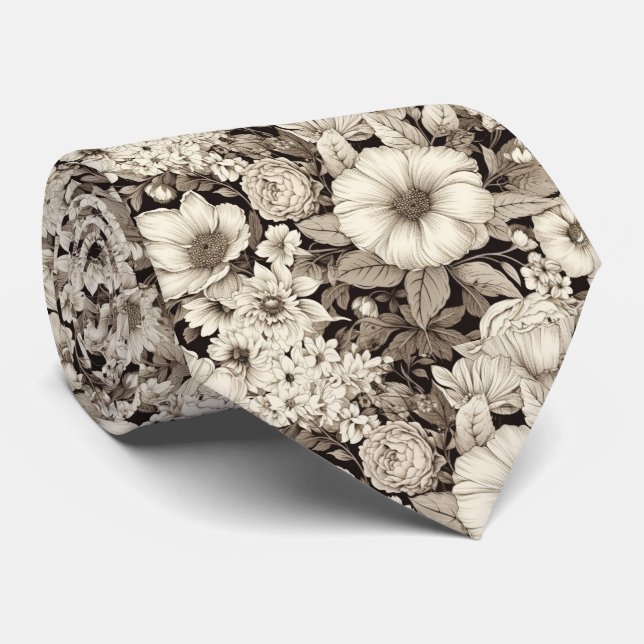Vintage Floral Sepia Pattern (12) Neck Tie (Rolled)
